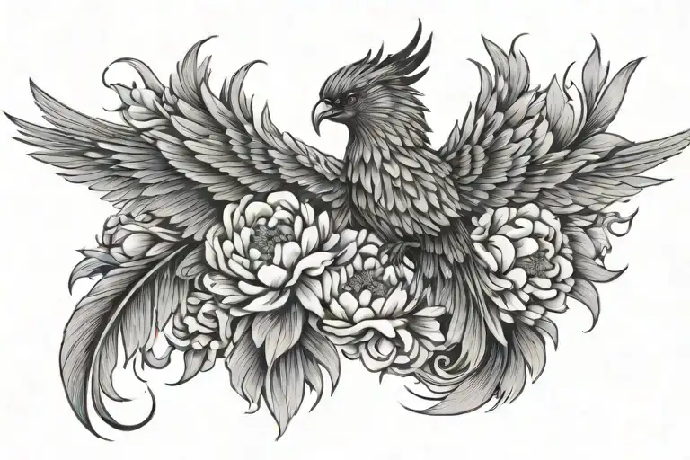 Phoenix With Horizontal Line And Peonies