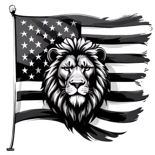 American Flag In Puerto Rican Flag With A Lion Head