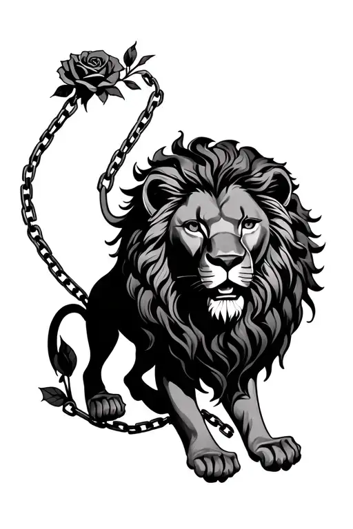 Lion Wrapped In Chain Of Roses