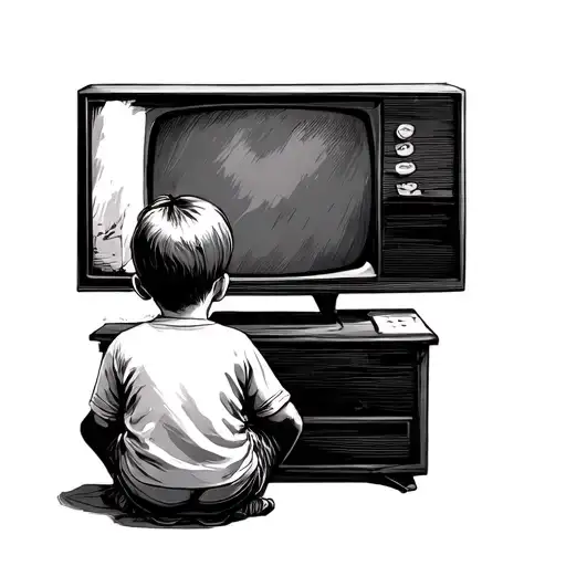 A Kid Sitting Alone Infront Of A Tv Screen