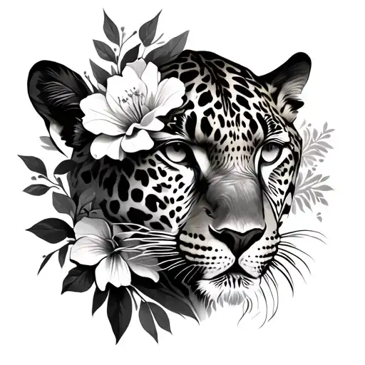 Leopard And Flowers