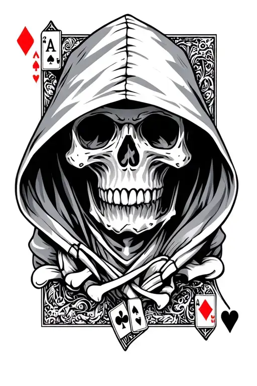 Hooded Skull With Playing Cards