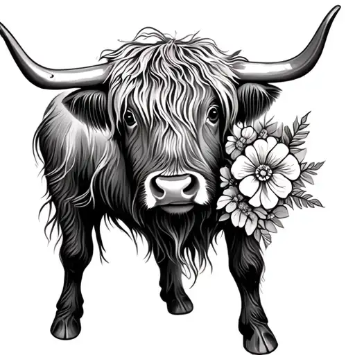 Highland Cow With Flowers