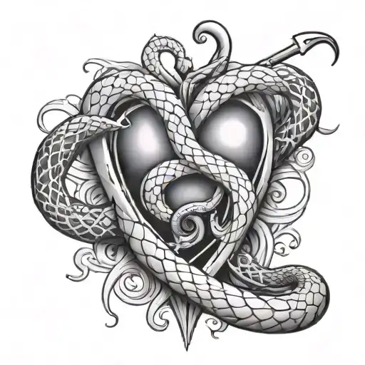 A Heart Pierced By A Knife And Entwined With A Snake