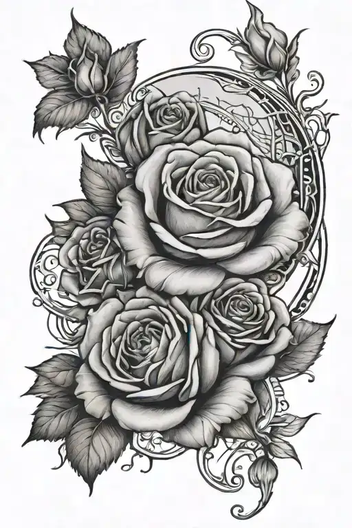 Realistic Moon Intertwined Within Roses Blooming