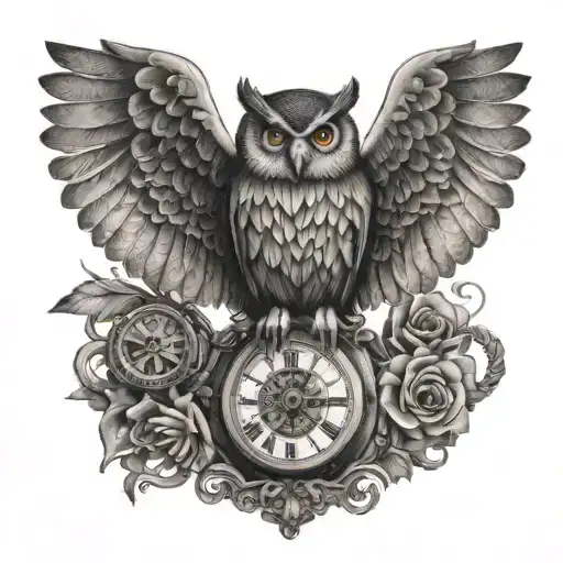 The Owl Holds A Pocket Watch At Its Feet