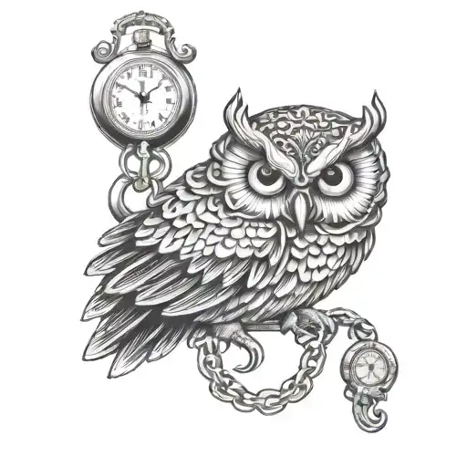An Owl Holds A Pocket Watch By The Chain