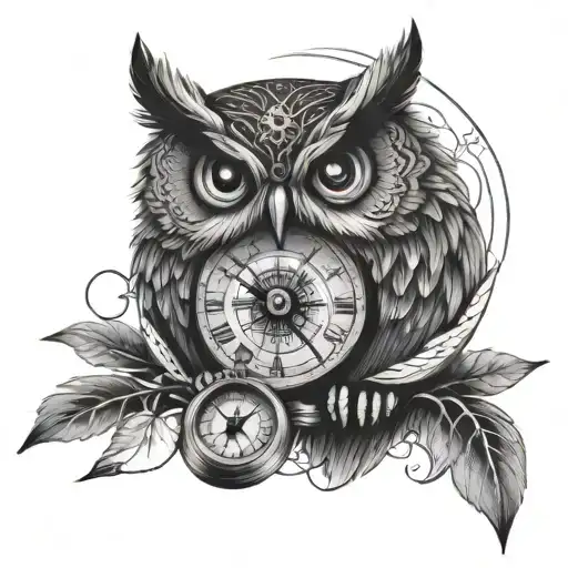 Owl With Compass And Clock