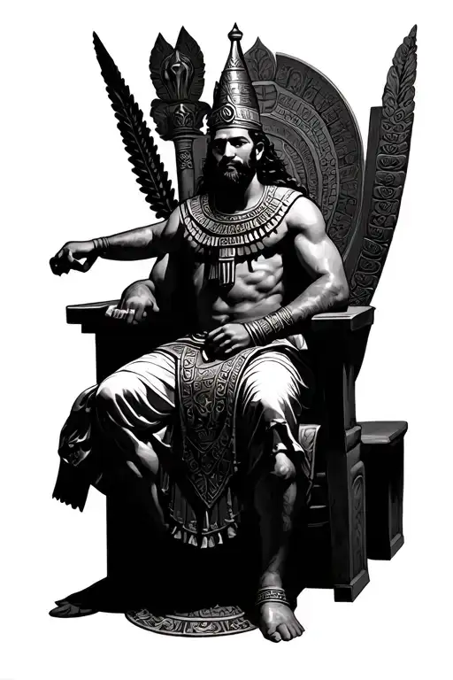 Assyrian King Sitting On A Throne