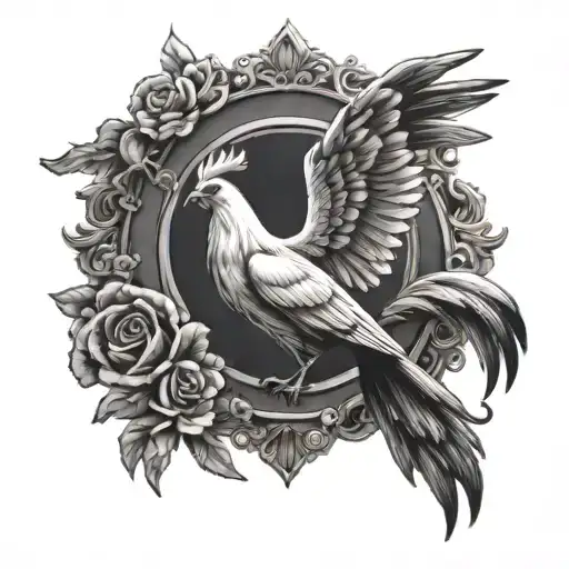 Picture Frame With A Dove And Rooster Around It Luminous Points