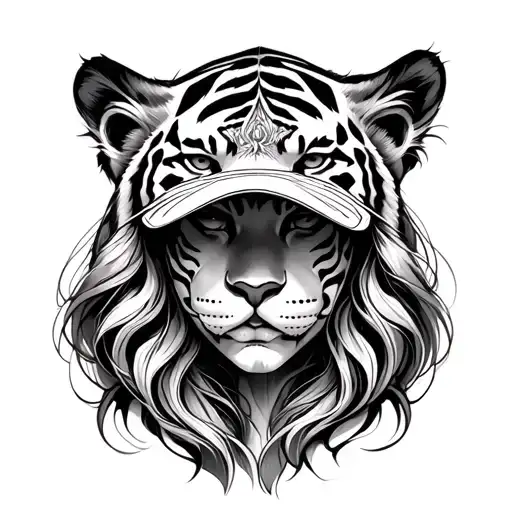 Woman With A Lion And Tiger Cap