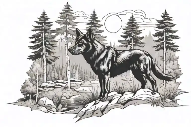 Dog In Forest Landscape