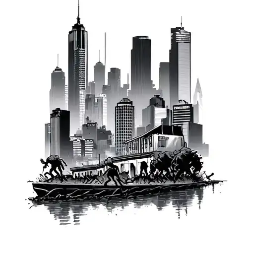 Melbourne Australia Apocalyptic City Landscape With Zombies Comic Style