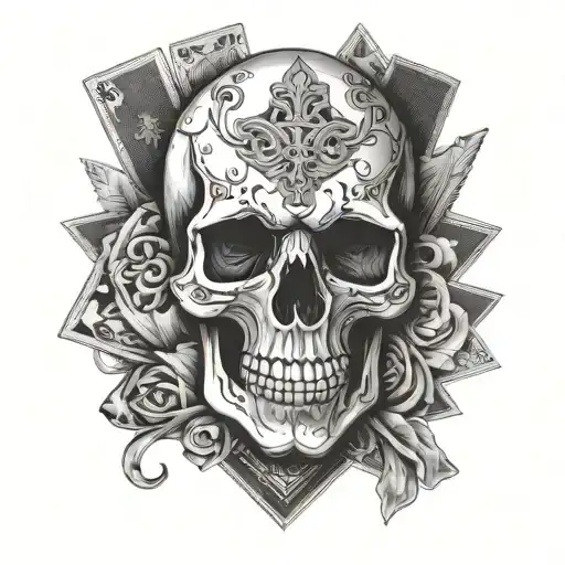 Skull And Cards Surrounded