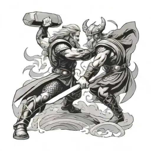 Thor Fighting Midgardrsormr In Norse Style