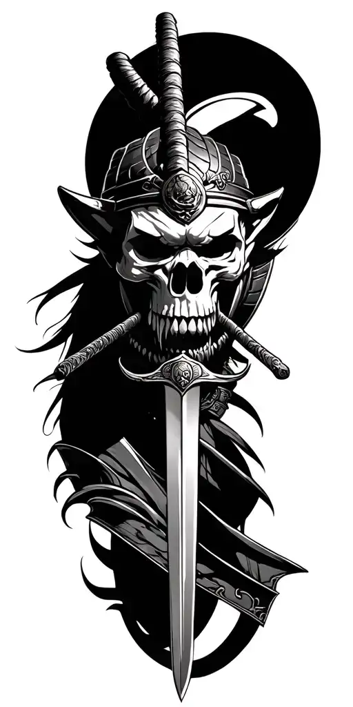 Samurai Demon Face With Sword Through The Skull