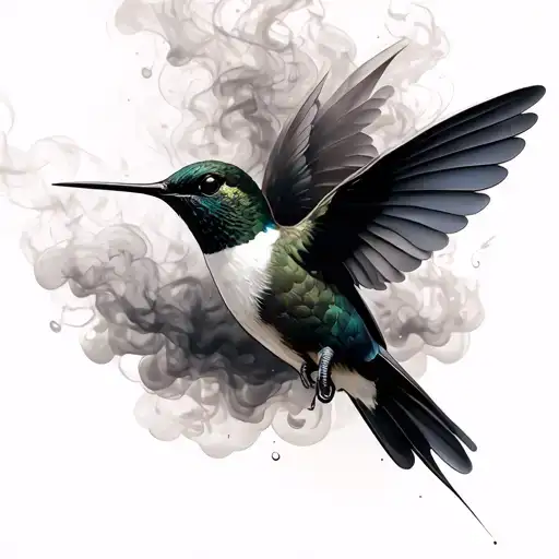 Black Ink Hummingbird Faded Into Smoke