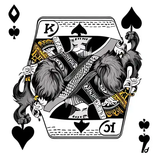 Create A King Playing Card Tatoo With A Lion In A Minimalist Way