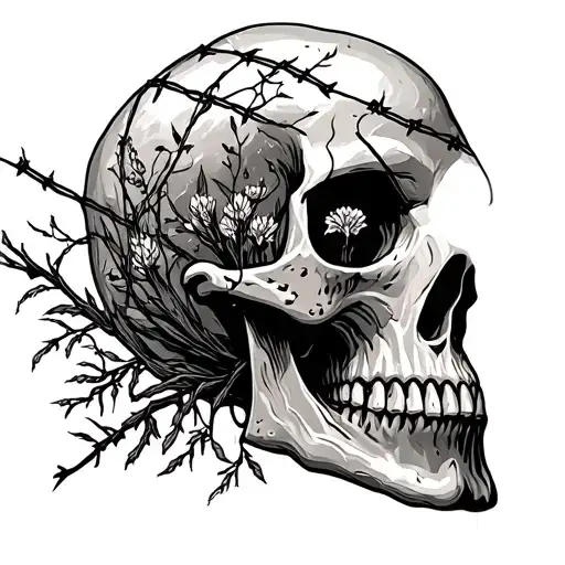 Barb Wire Skull And Nature Scene