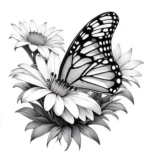 Butterfly And Lily And Daisy Mandala Design Incorporating