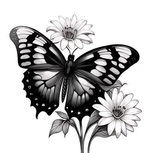 Butterfly And Lily And Daisy Mandala