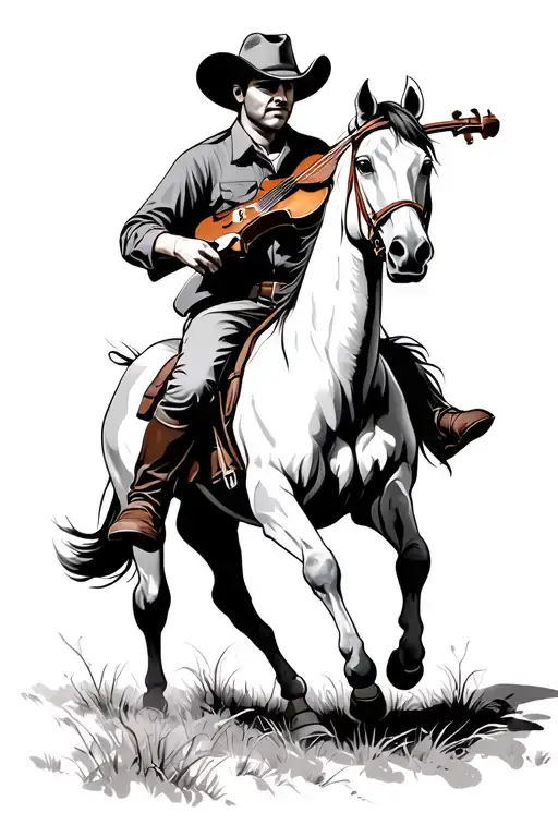 Cowboy On Horse Playing Fiddle