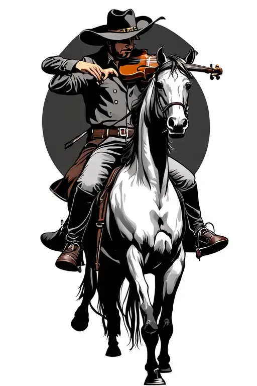 Cowboy On Horse Playing Violin On Shoulder