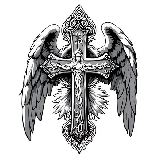 Cross Of Lorraine Tattoo With Angel