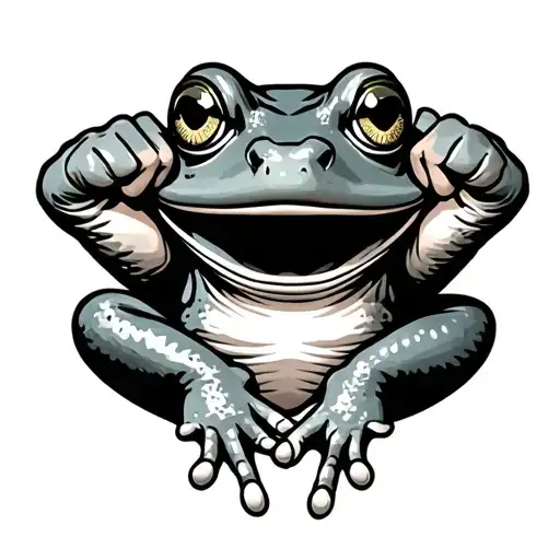 Frog With Crossed Fists Over His Head