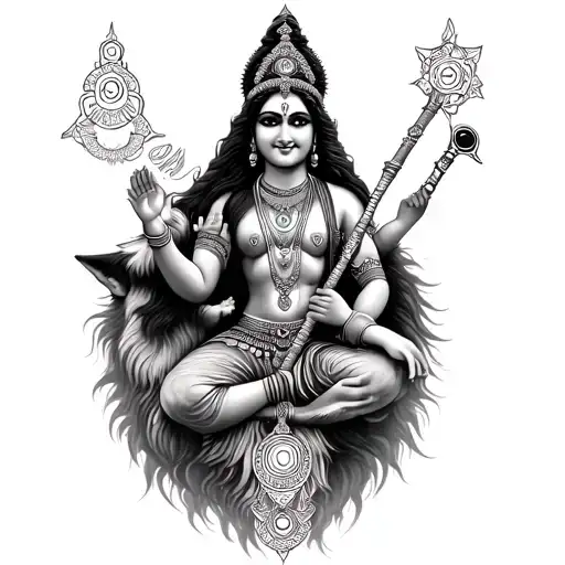 Shri Krishna Flute And Chakra And Wolf