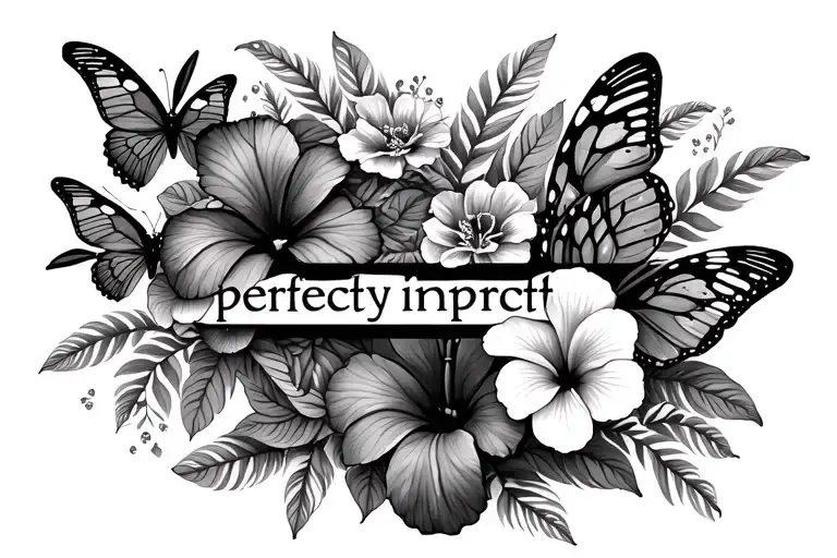 Words Perfectly Imperfect With Butterflies And Hibiscus Flowers