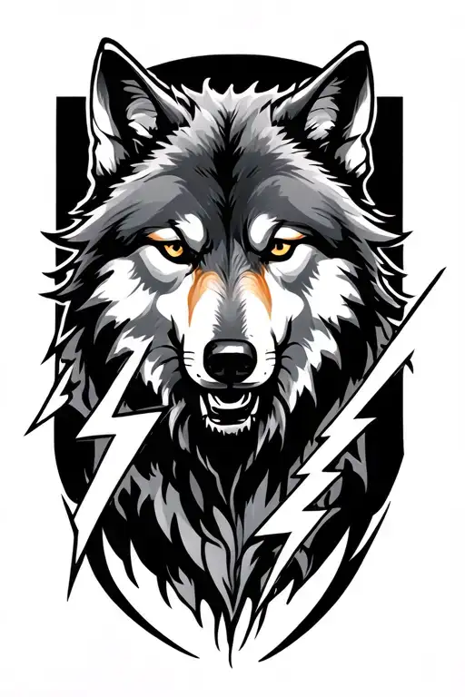 Wolf Inside Lightning Bolt Intertwined