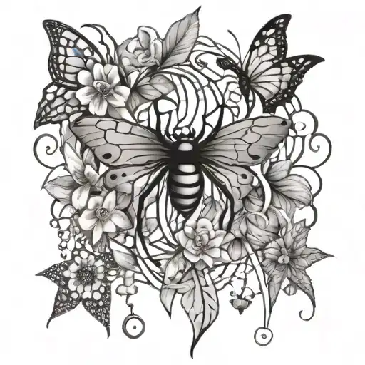 Spider Weaving A Web With Vines Butterflies And Flowers