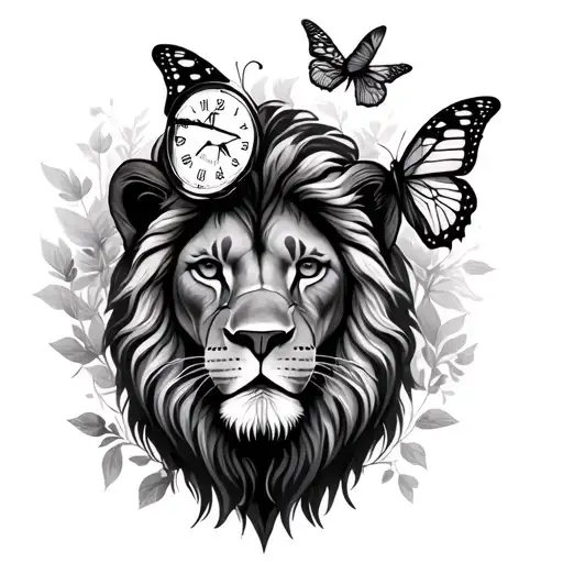 Lion With Butterfly Plus Clocks For Dates Incorporated