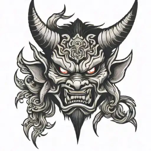 Oni Face Tattoo With 8 Pointed Stars