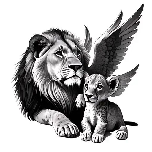 Lioness And Cub And Angel Cub Playing