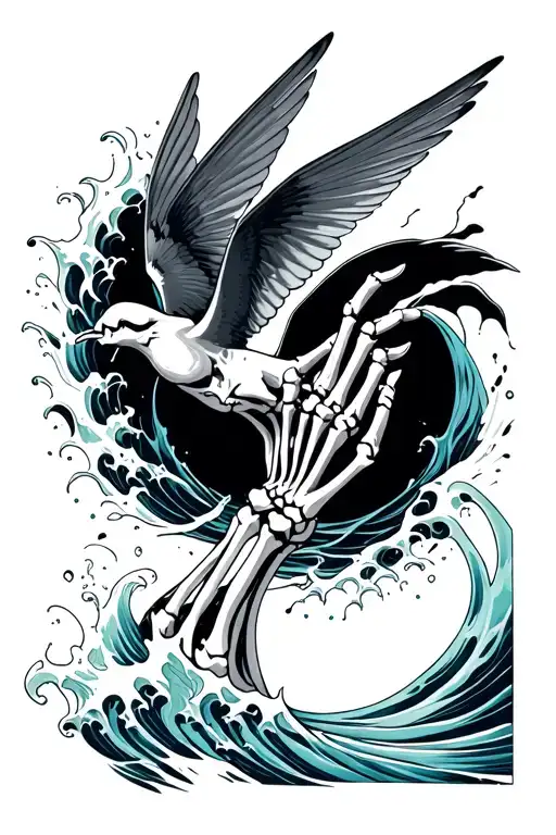 Ocean Wave Splashing Skeleton Hand Reaching For Swallow