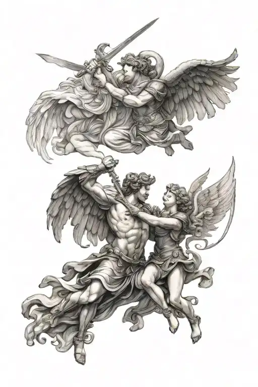 Renaissance Art Of Angels Fighting Enemies