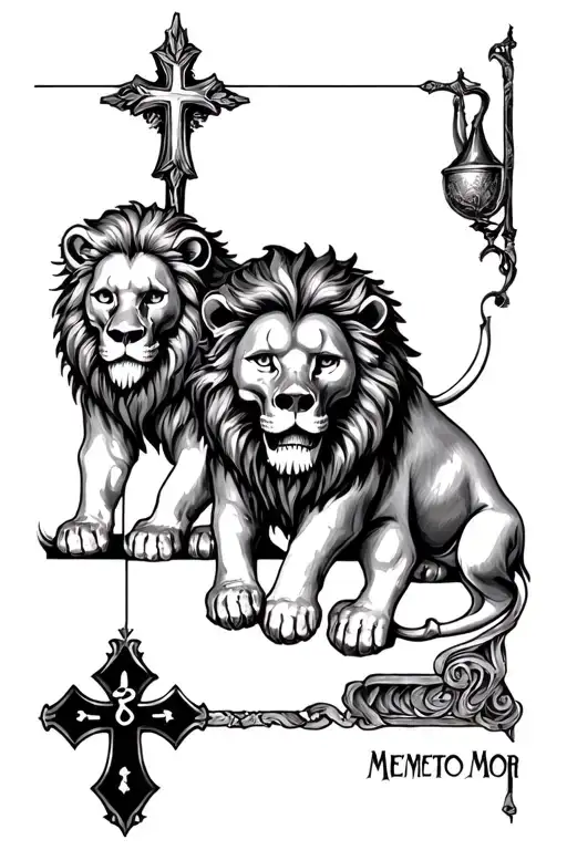 Family Lion 3 Lion Cup A Christian Cross Memento Mori At The Bottom