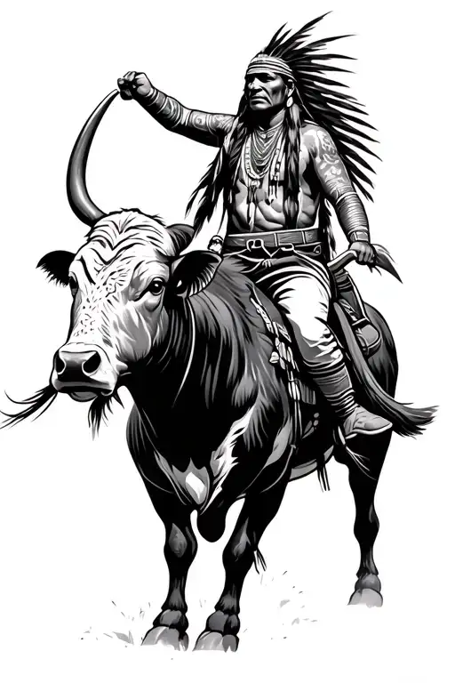 Native American Riding A Bull