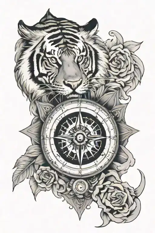Compass Surrounded By A Tiger