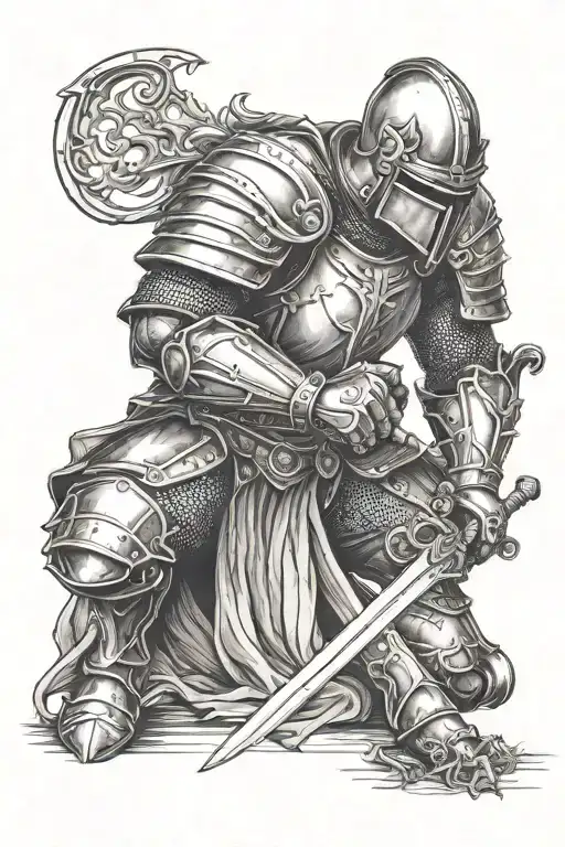 Kneeling Knight Holding A Sword