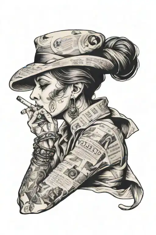 Newspaper Cuff With A Smoking Cigarette Woman