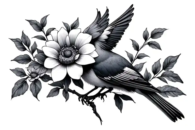 Bird Holding Flowers