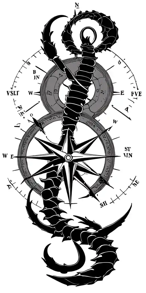 Sagittarius Scorpio Libra Constellations And Compass With Longitude And Latitude Intertwined