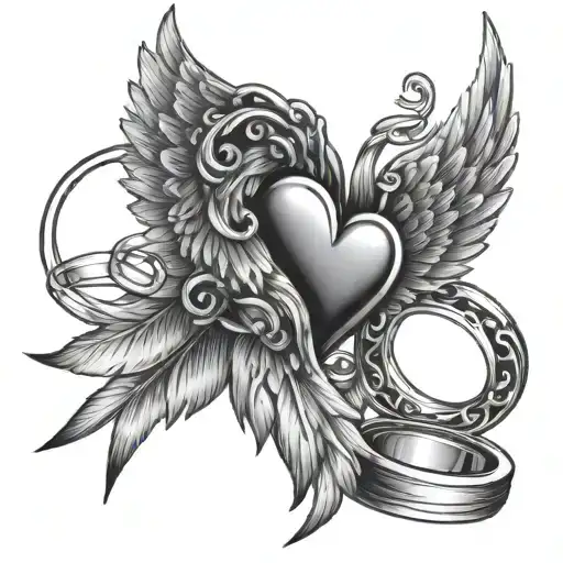 Angel Wings And Heart Beat And Wedding Rings