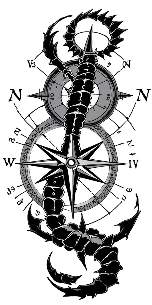 Sagittarius Scorpio Libra Constellations And Compass With Longitude And Latitude Intertwined