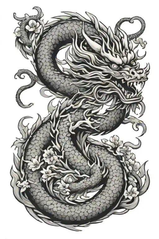 Chinese Dragon With Plumb Blossoms Flowing