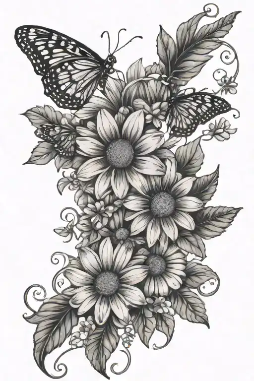 Daisy Bouquet With Vines And Butterflies