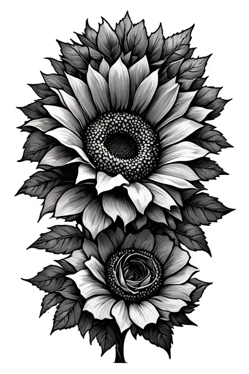 Sunflower And Roses Intertwined